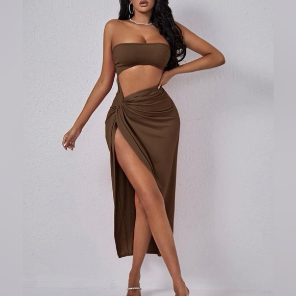 Coffee Brown Dress L (8/10) - Picture 3 of 4